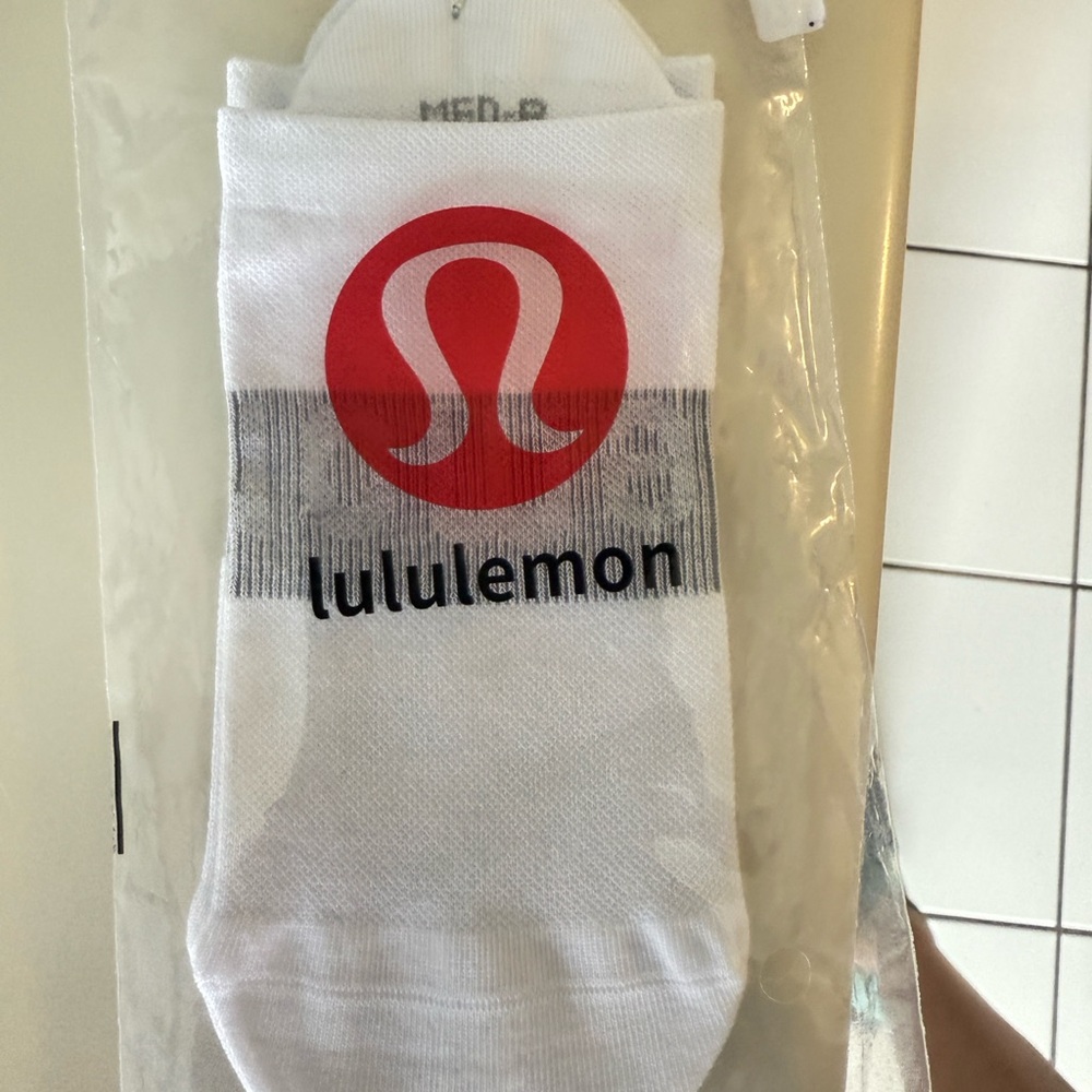 Lululemon White Socks with Red and Gray Accents
